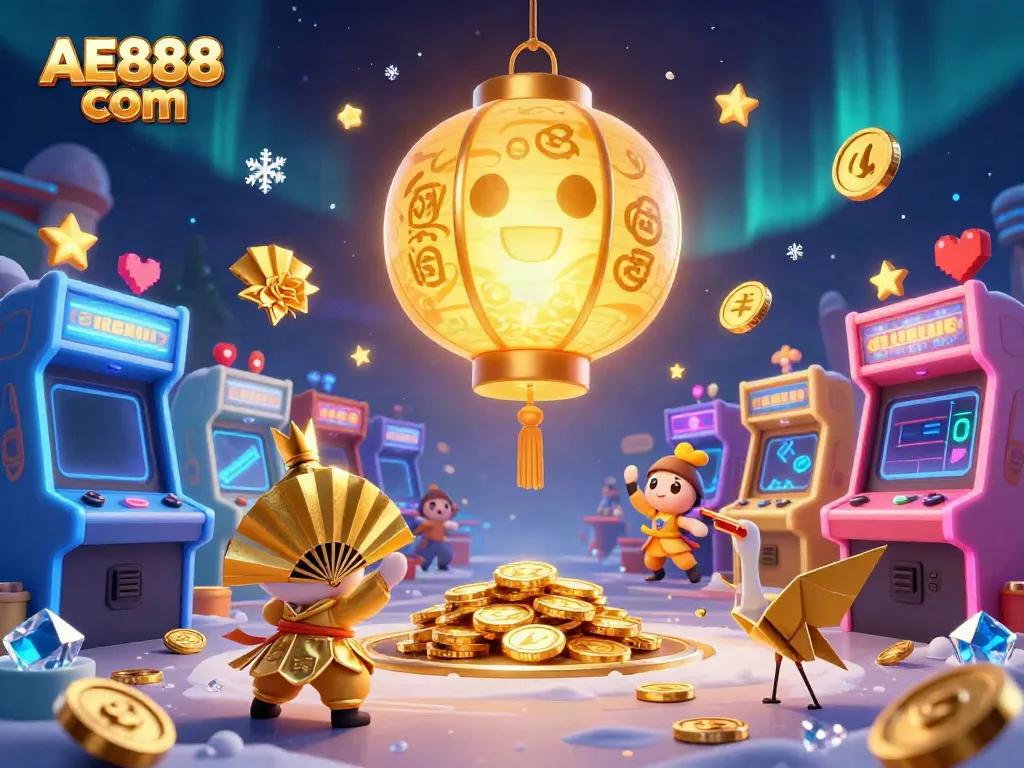 Engage with thrilling games at AE888 com, illuminated by vibrant casino elements and lucky symbols.