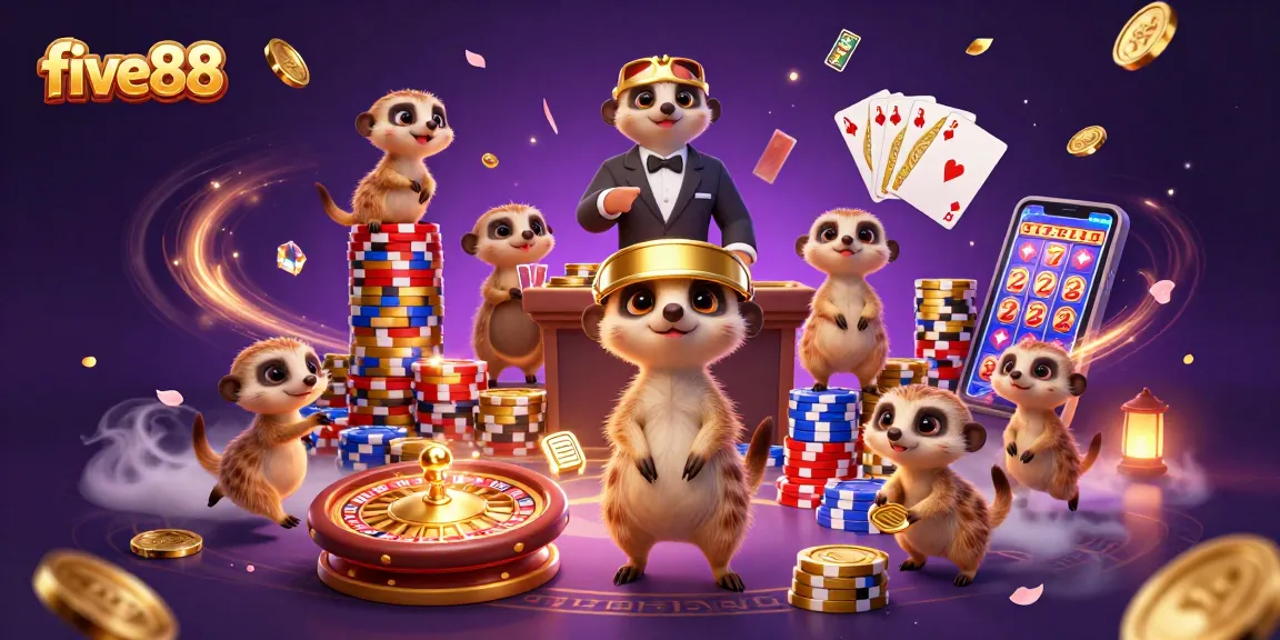 Enjoy exciting games with five88's dynamic casino scene featuring creative meerkats and vibrant elements.