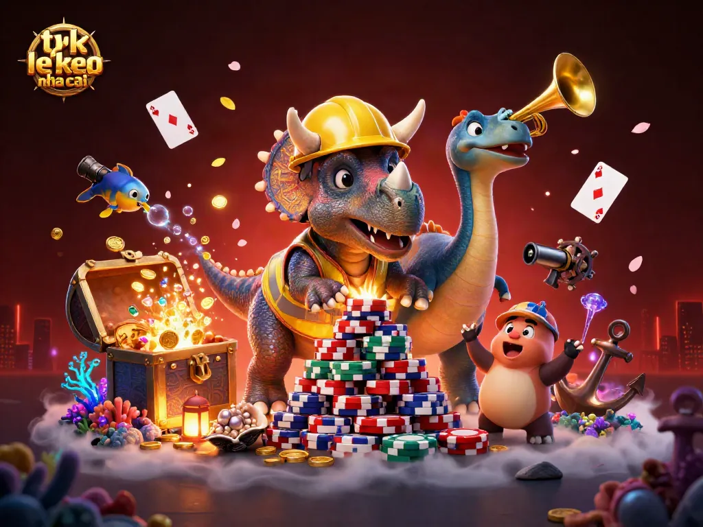 Engage with ty le keo nha cai through a vibrant 3D illustration featuring a joyous celebration of casino elements.