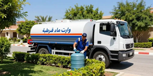Reliable وايت ماء قرطبة delivery service filling a family's water tank.