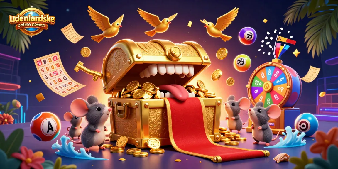 Engaging scene showcasing udenlandske online casino treasures attracting players, featuring colorful lottery elements.