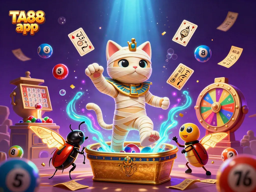 Engage with the TA88 app in an exciting cartoon casino scene featuring dynamic elements.