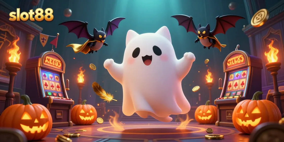 Experience thrilling wins with slot88 in a vibrant haunted casino scene.