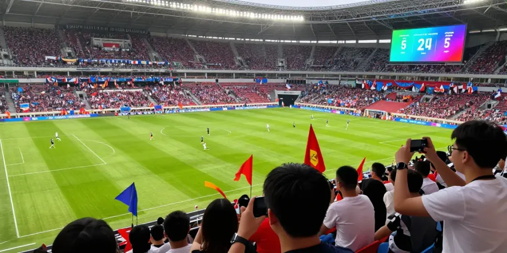 Exciting live soccer match at GangvangTV with fans cheering and players in action, illustrating bóng đá gavangtv experience.