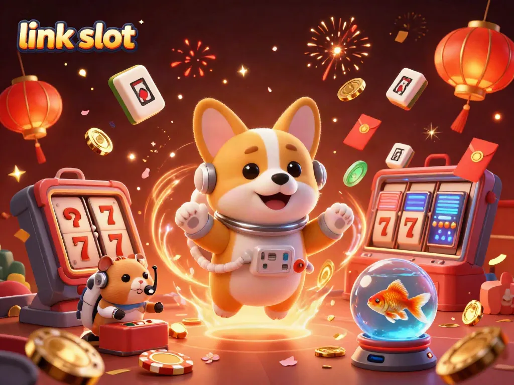 Experience the excitement of link slot games with vibrant slots, jackpots, and celebratory elements.