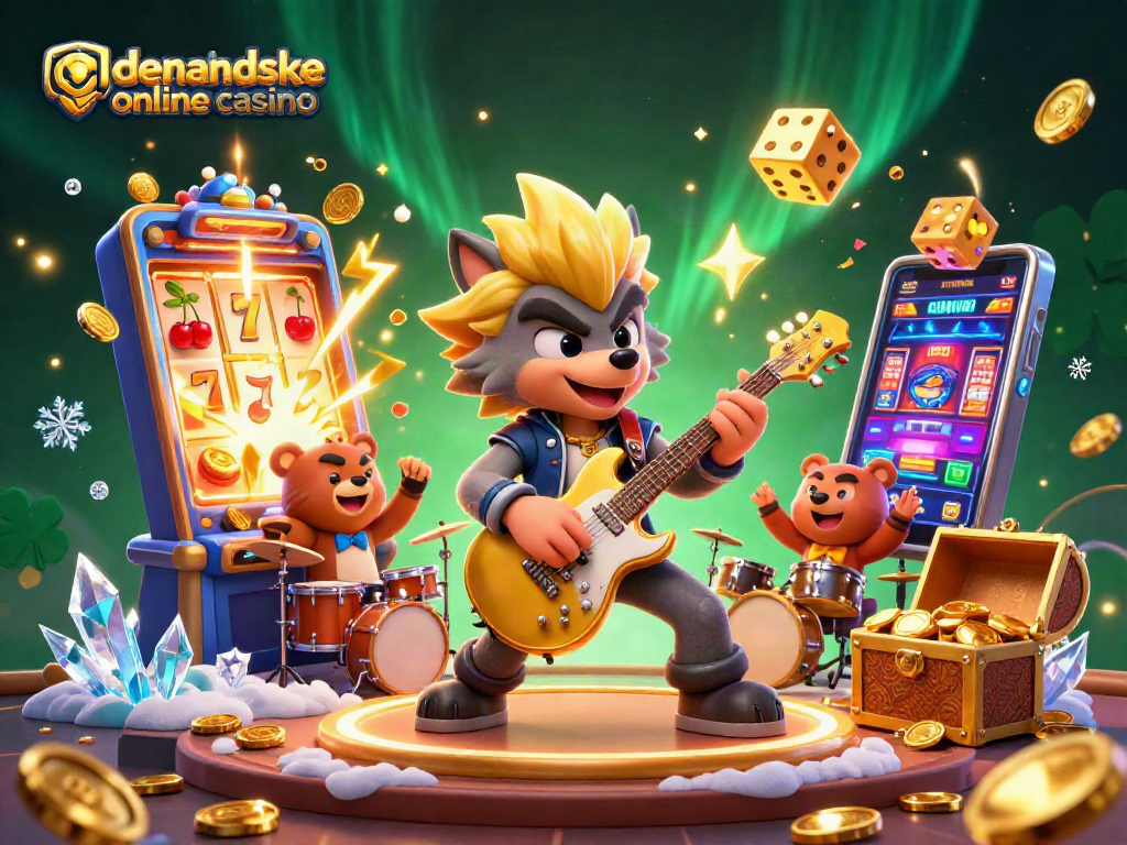 Play at udenlandske online casino with vibrant slot machines and energetic characters lighting up the scene.